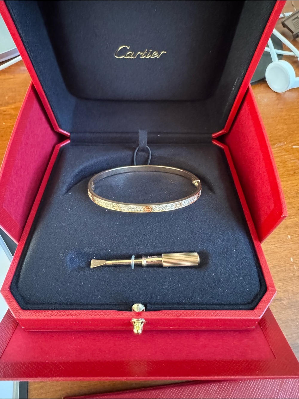 Cartier Love Small Paved Bracelet size 17 in Rose Gold with papers